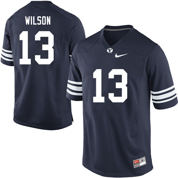 Men #13 Jaques Wilson BYU Cougars College Football Jerseys Sale-Navy